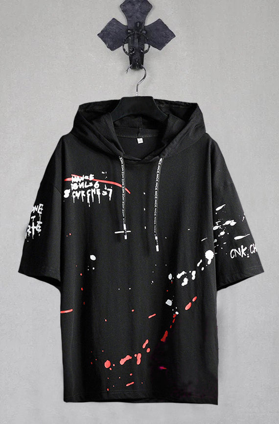 Black and White Cotton Printed Hoodie